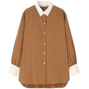 Golden Goose Graphic Striped Print Two Tone Yellow White Long Sleeve Blouse Sm